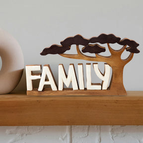Forever Family – Hand Carved Wooden Sculpture, Handmade Decorative Home Art - Decozen