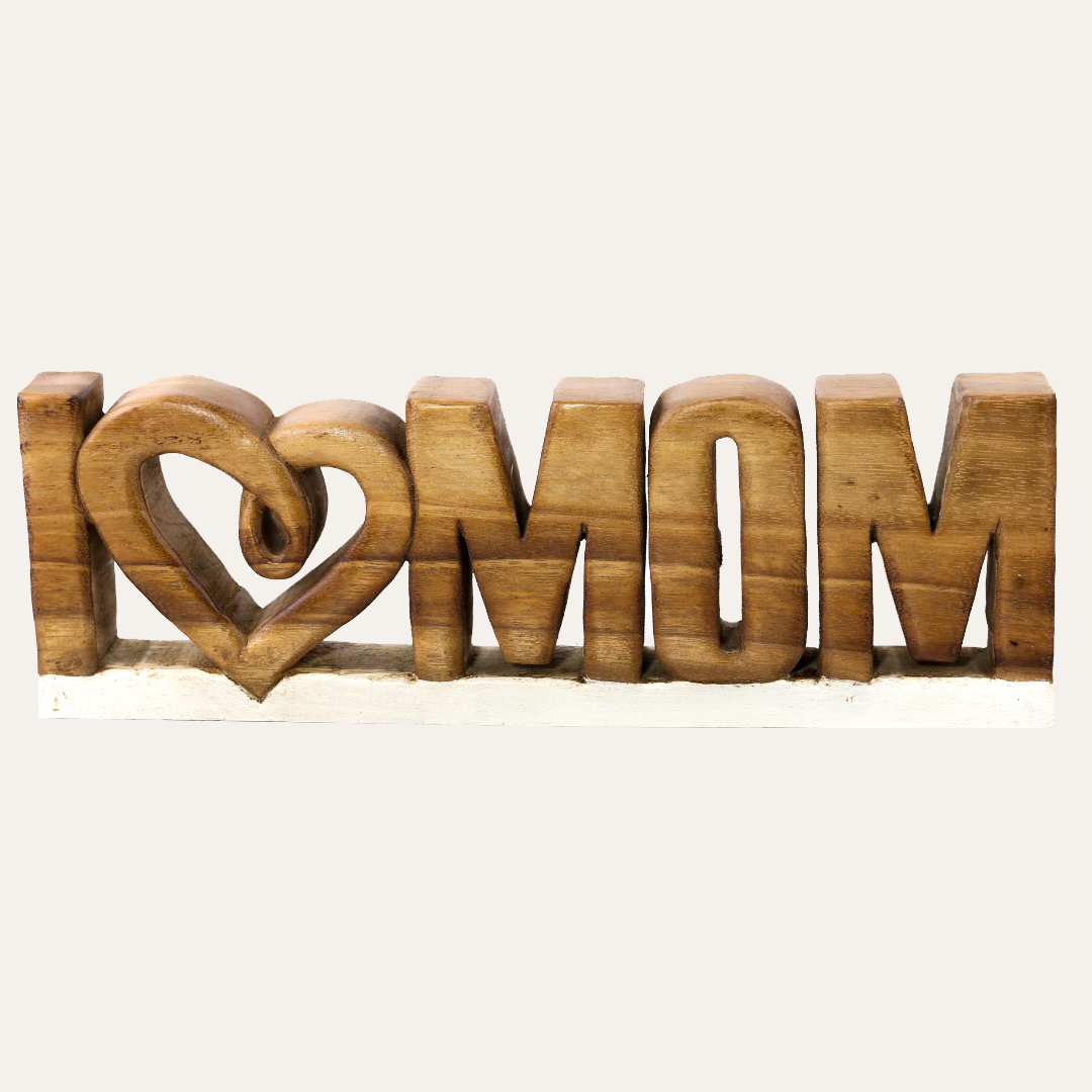 Hand-carved wooden sculpture titled "Forever Mom" by LAY023, featuring intricate craftsmanship as a handmade Mother’s Day gift.