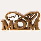 Hand-carved wooden sculpture titled Best Mom Ever, decorative wooden décor by LAY025, showcasing intricate craftsmanship for Mother's Day.