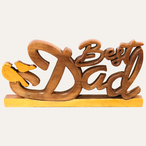 Hand-carved wooden sculpture of a dad, part of the Ellynn Greatest Dad collection, handmade wooden décor for Father's Day.