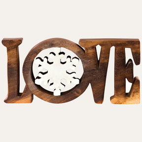 Hand-carved wooden sculpture titled "Endless Love" by LAY031, decorative handmade wooden art for home decor.