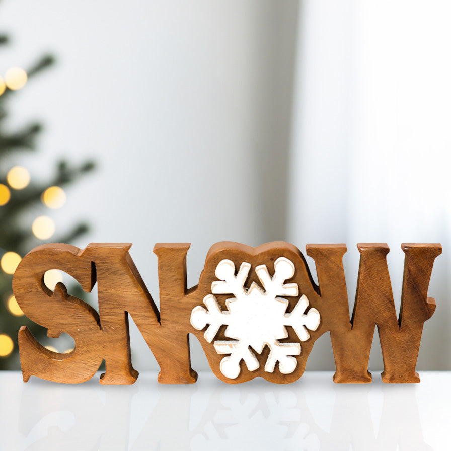 Hand-carved wooden sculpture titled Winter Grace by LAY033, showcasing intricate craftsmanship for seasonal home décor.