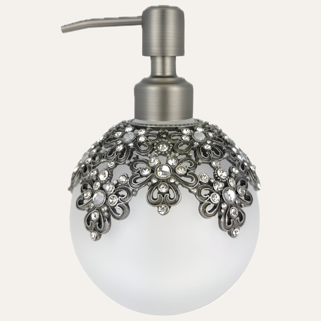 Lavinia Bloom modern decorative soap dispenser, 12 oz lotion dispenser with floral design, handmade bathroom accessory.