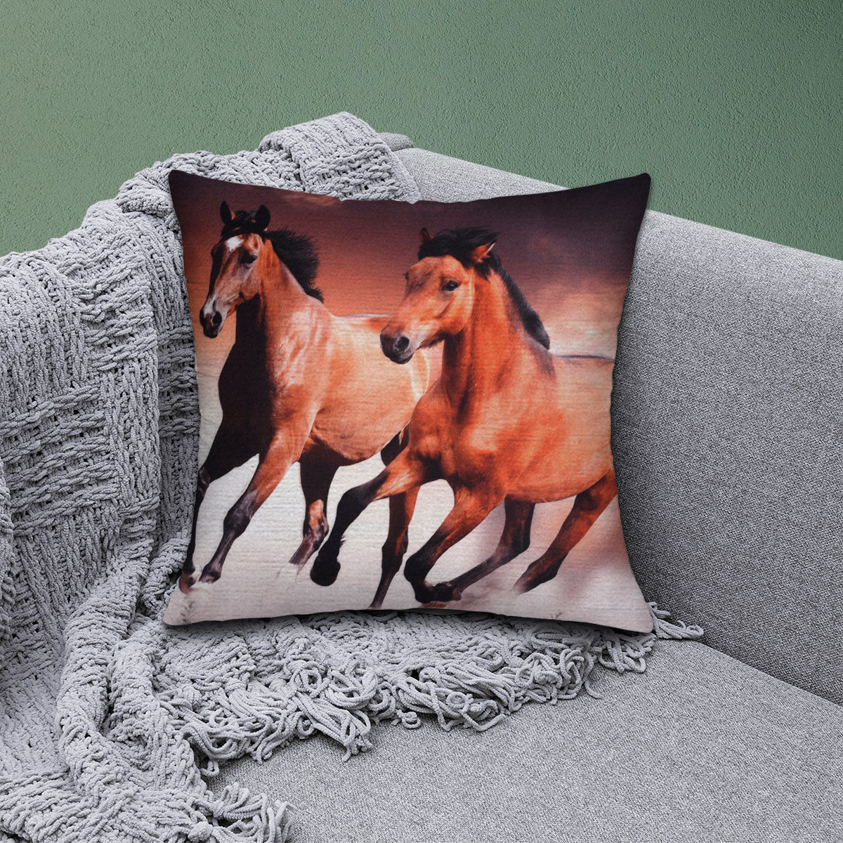 Horse Printed Design Throw Pillow Covers - Decozen