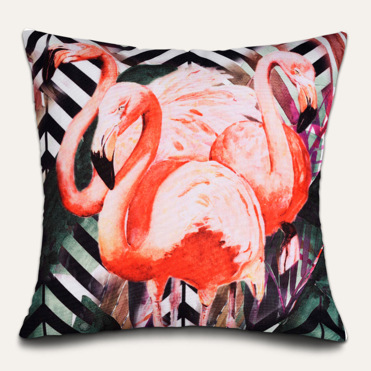 Flamingo printed design throw pillow cover from LD20180010168, featuring vibrant flamingo pattern on soft cushion cover.