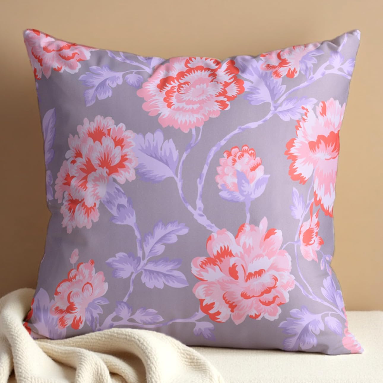 Floral Printed Throw Pillow Covers - 20 x 20 Inches