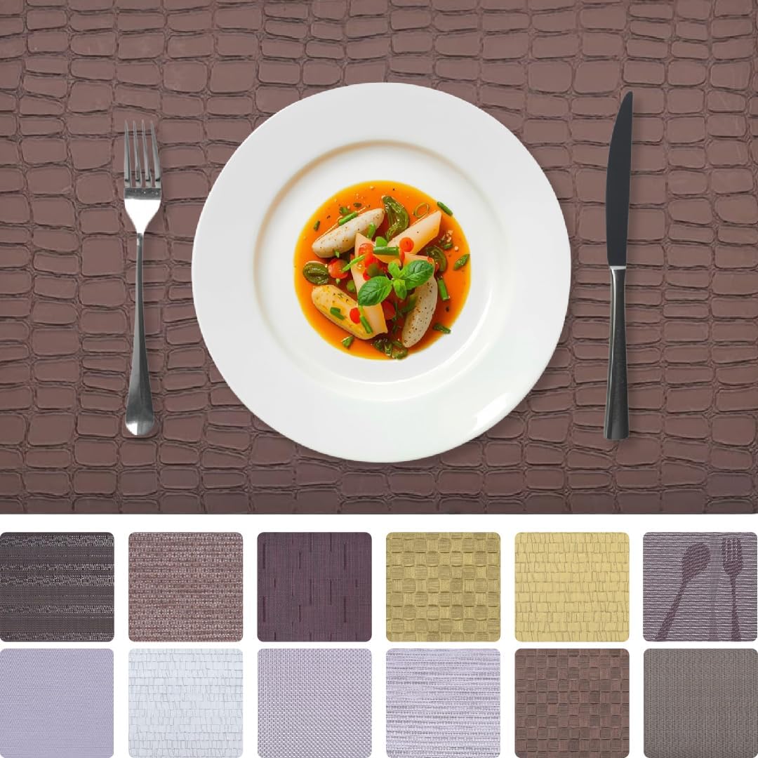 Set of 4 and 6 PVC placemats by 618EVA-7-17-4, showcasing colorful, durable PVC placemats on a dining table.