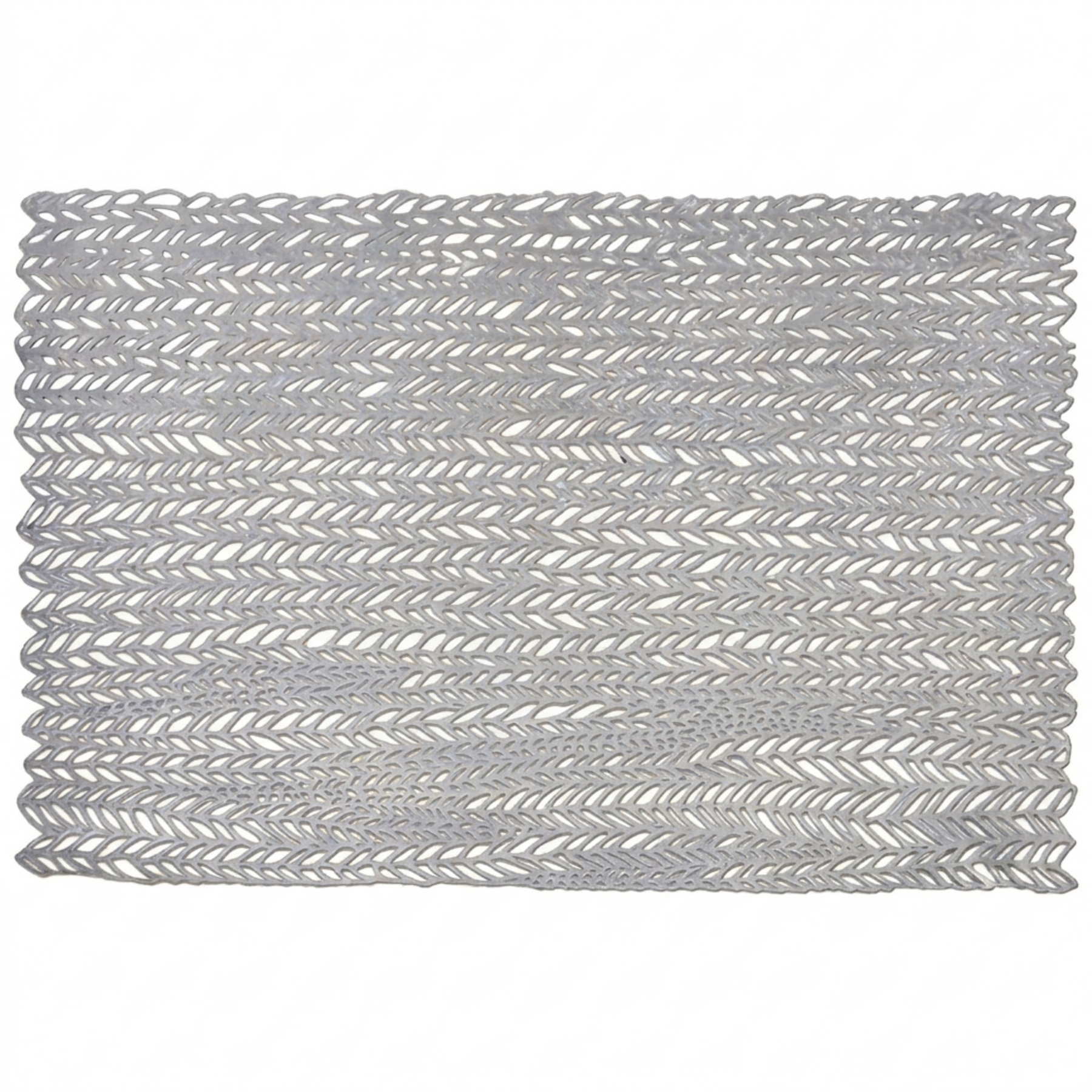 Set of six AMF032-SLV PVC cut out placemats with intricate geometric designs, perfect for enhancing dining table decor.