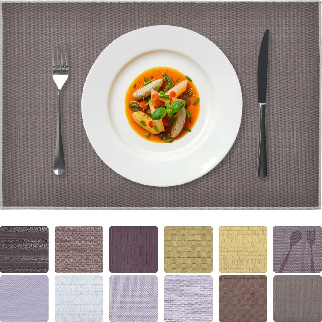 Set of 4 and 6 PVC placemats from 618PVC-1-8-4, showing colorful, durable PVC placemats on a dining table.