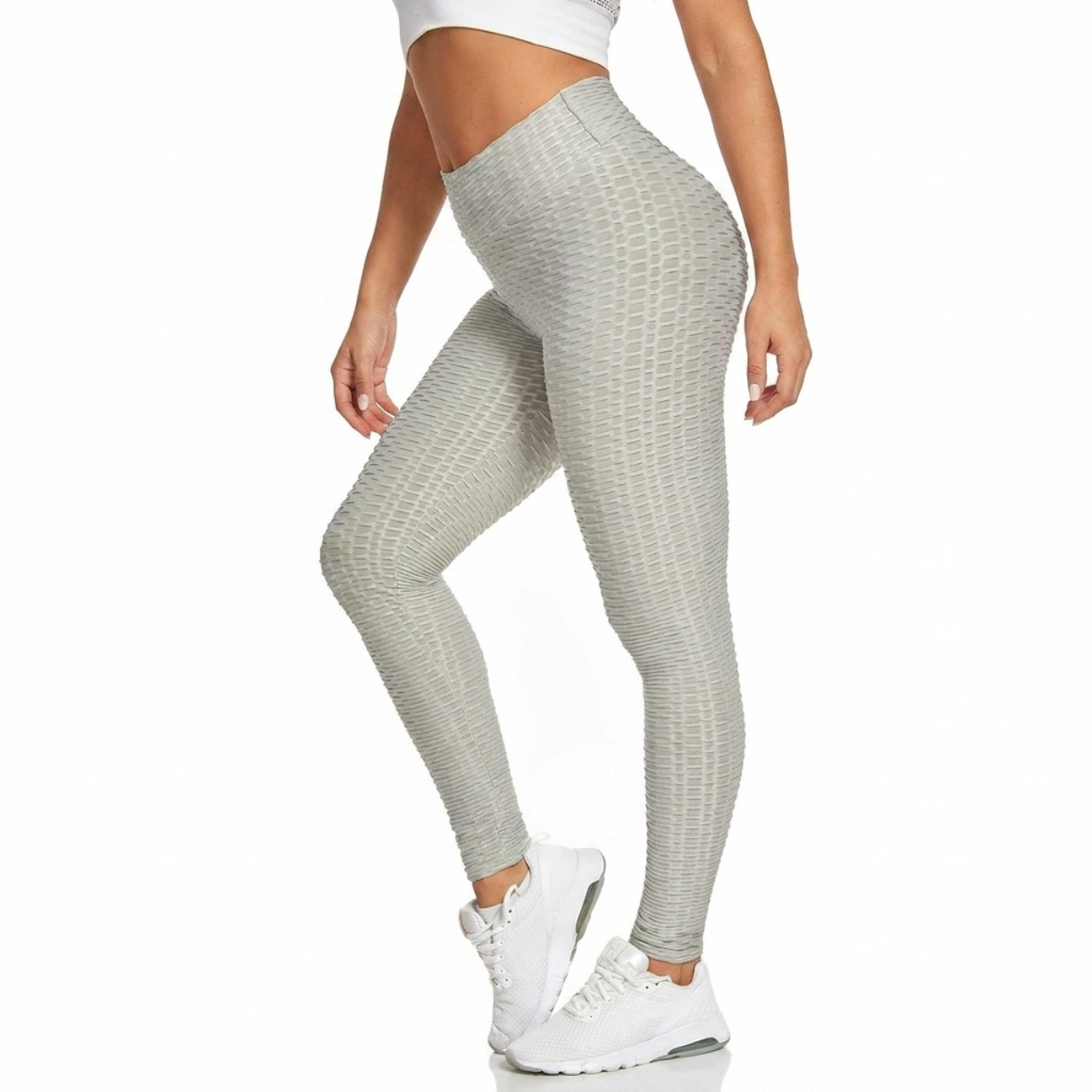 High Waist Leggings, Scrunch Booty, Textured Tummy Control - Grey & Maroon