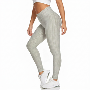 High Waist Leggings, Scrunch Booty, Textured Tummy Control - Grey & Maroon