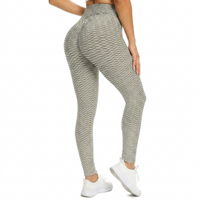 High Waist Leggings, Scrunch Booty, Textured Tummy Control - Grey & Maroon