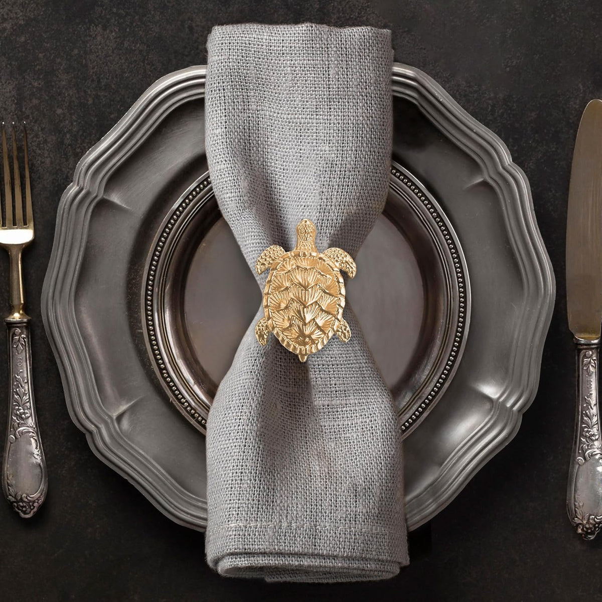 Golden Shell – Napkin Rings in Gold Turtle Design, Elegant Decorative Dining Table Décor