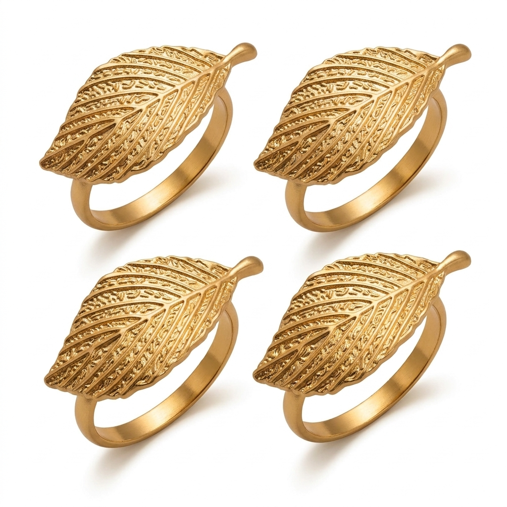 Luxe Petal – Napkin Rings in Gold Leaf Design, Artistic Decorative Dining Table Décor