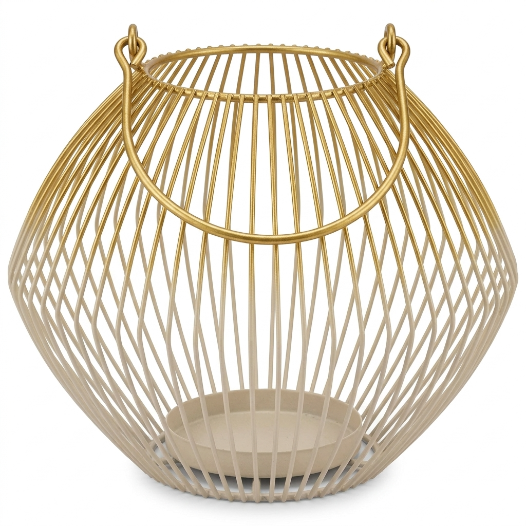 White Gold Candle Holder - Modern Glass Lantern for Indoor Outdoor Decor