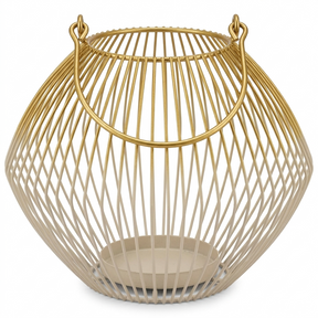 White Gold Candle Holder - Modern Glass Lantern for Indoor Outdoor Decor