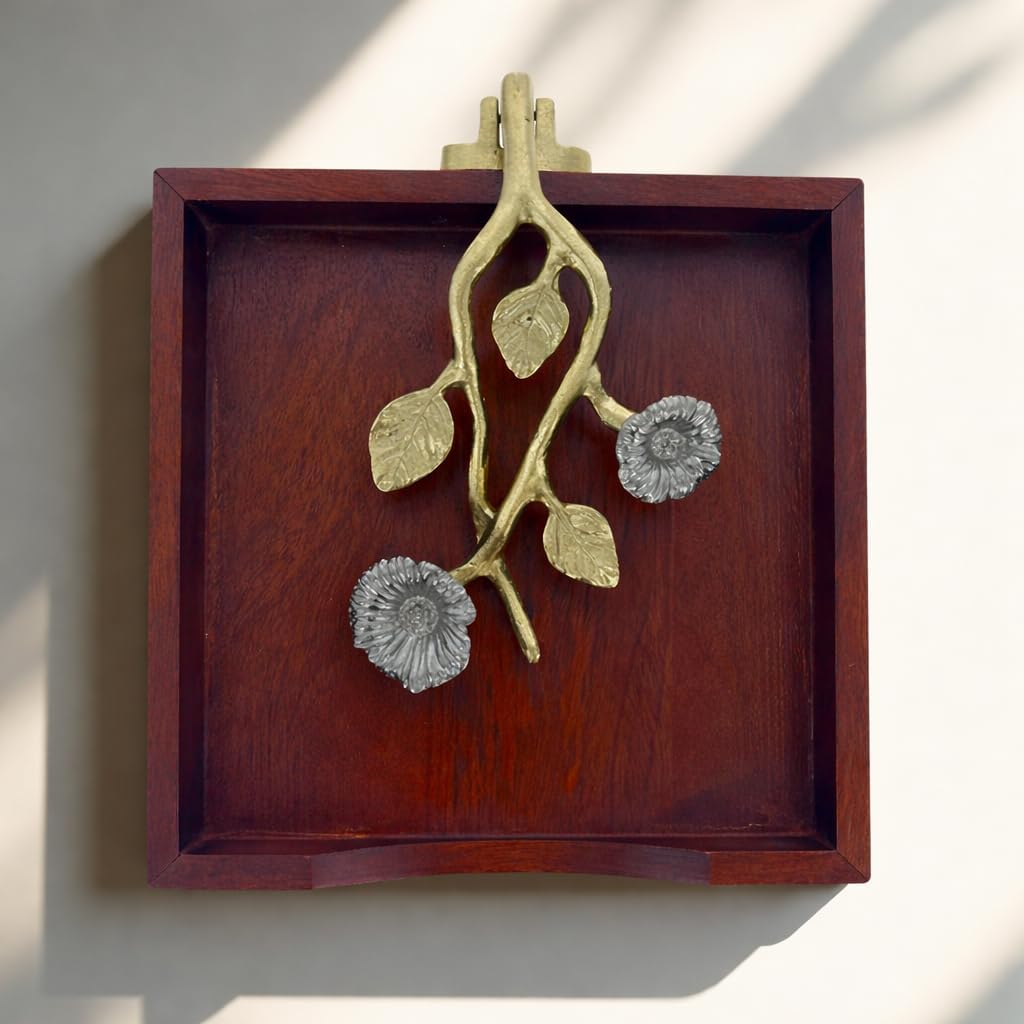 Solid Wood Napkin Holder with Silver and Gold Finish Ornament