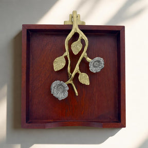 Solid Wood Napkin Holder with Silver and Gold Finish Ornament