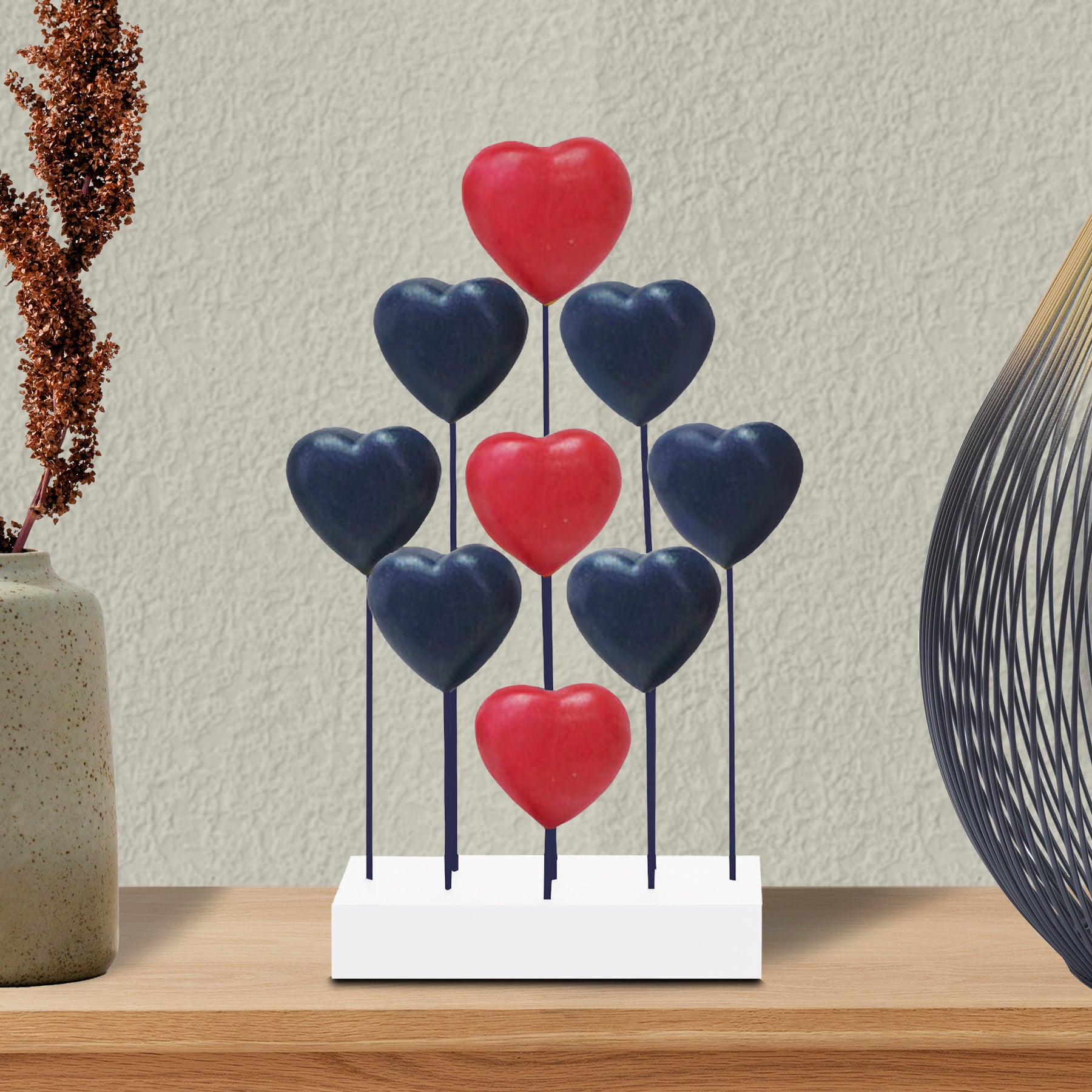 Liberty Hearts – USA Flag Wooden Sculpture, Handmade Patriotic Decor - Decozen