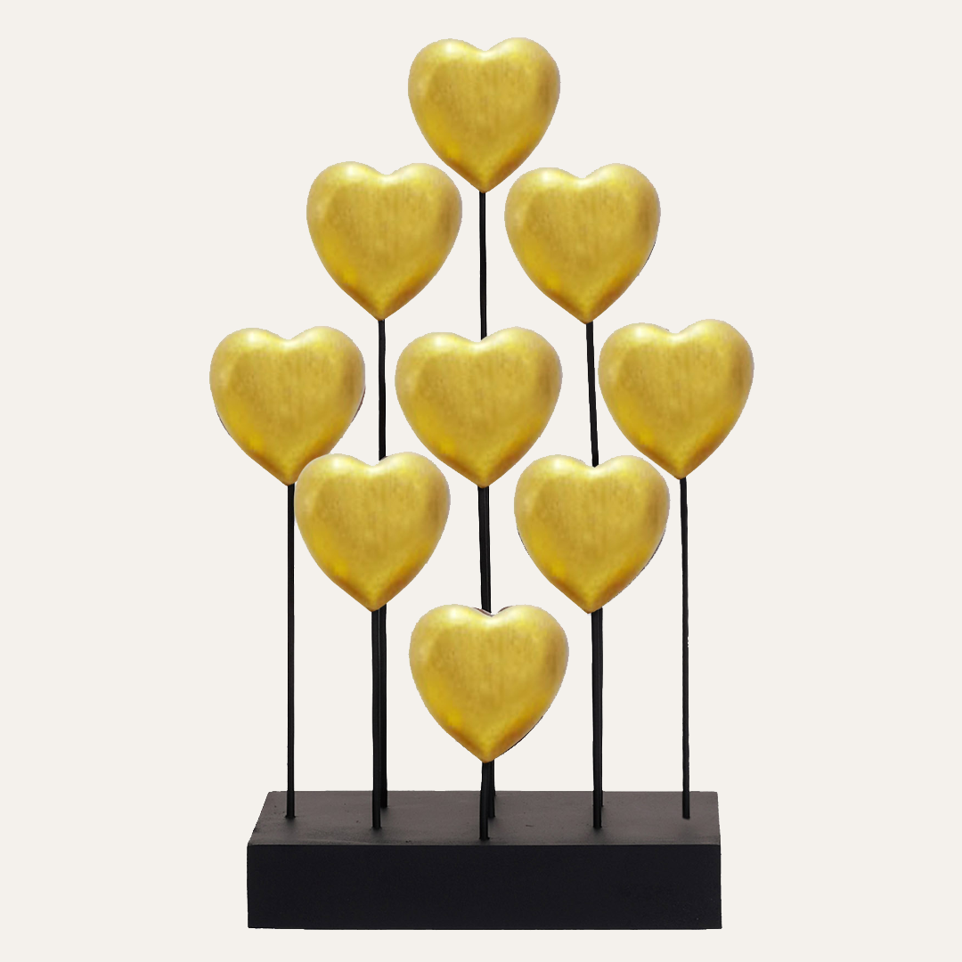 Gold Hearts Handmade Wooden Sculpture - Decozen 