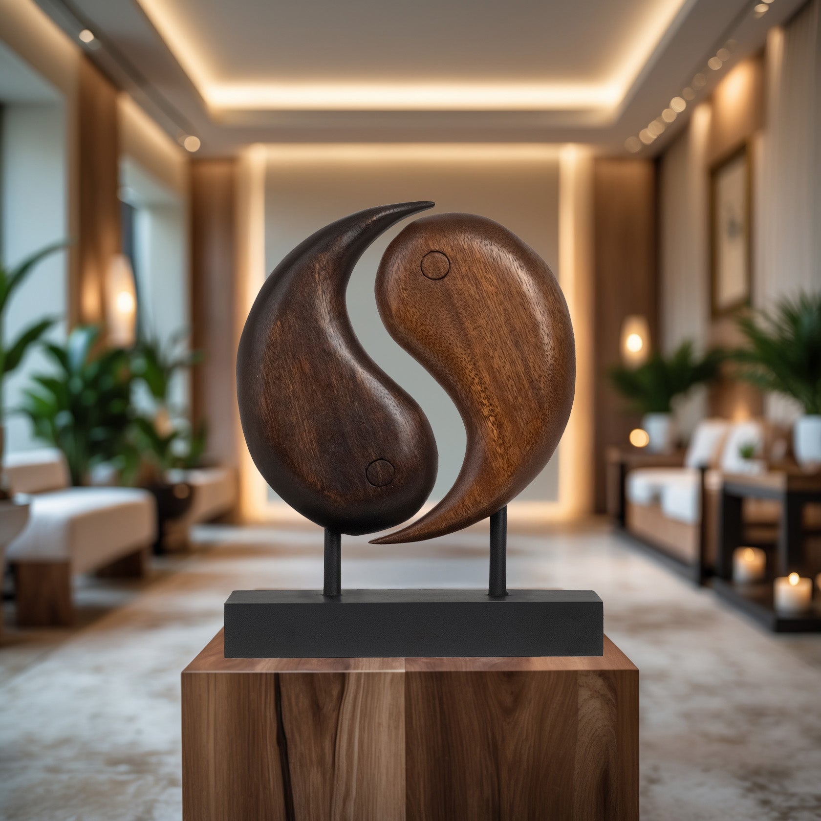 Harmony Flow – Hand Carved Yin Yang Wooden Sculpture, Artistic Home and Farm House Decor - Decozen