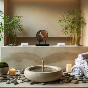 Harmony Flow – Hand Carved Yin Yang Wooden Sculpture, Artistic Home and Farm House Decor - Decozen