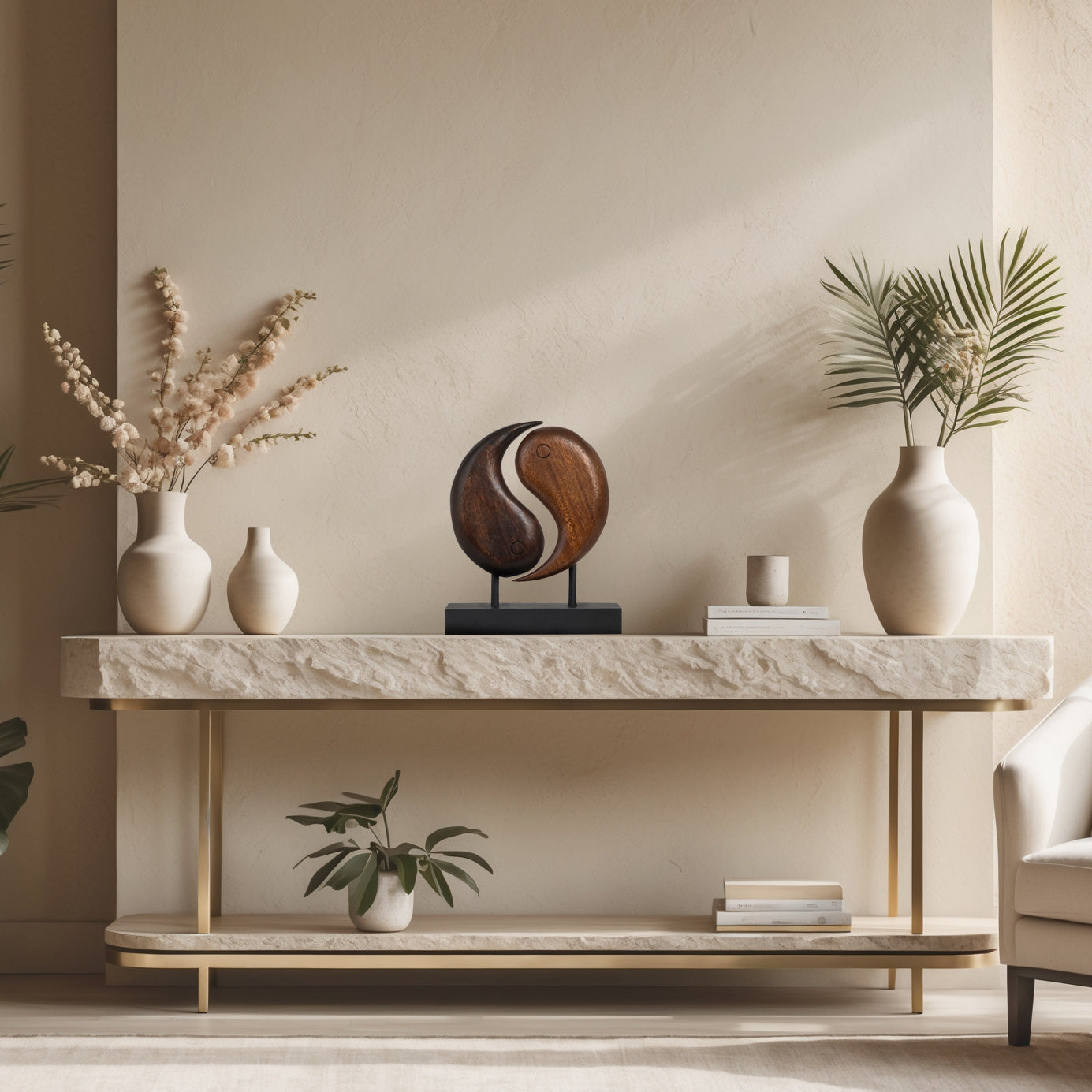 Harmony Flow – Hand Carved Yin Yang Wooden Sculpture, Artistic Home and Farm House Decor - Decozen