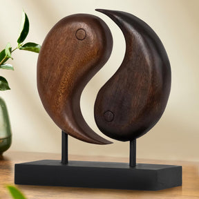 Harmony Flow – Hand Carved Yin Yang Wooden Sculpture, Artistic Home and Farm House Decor - Decozen