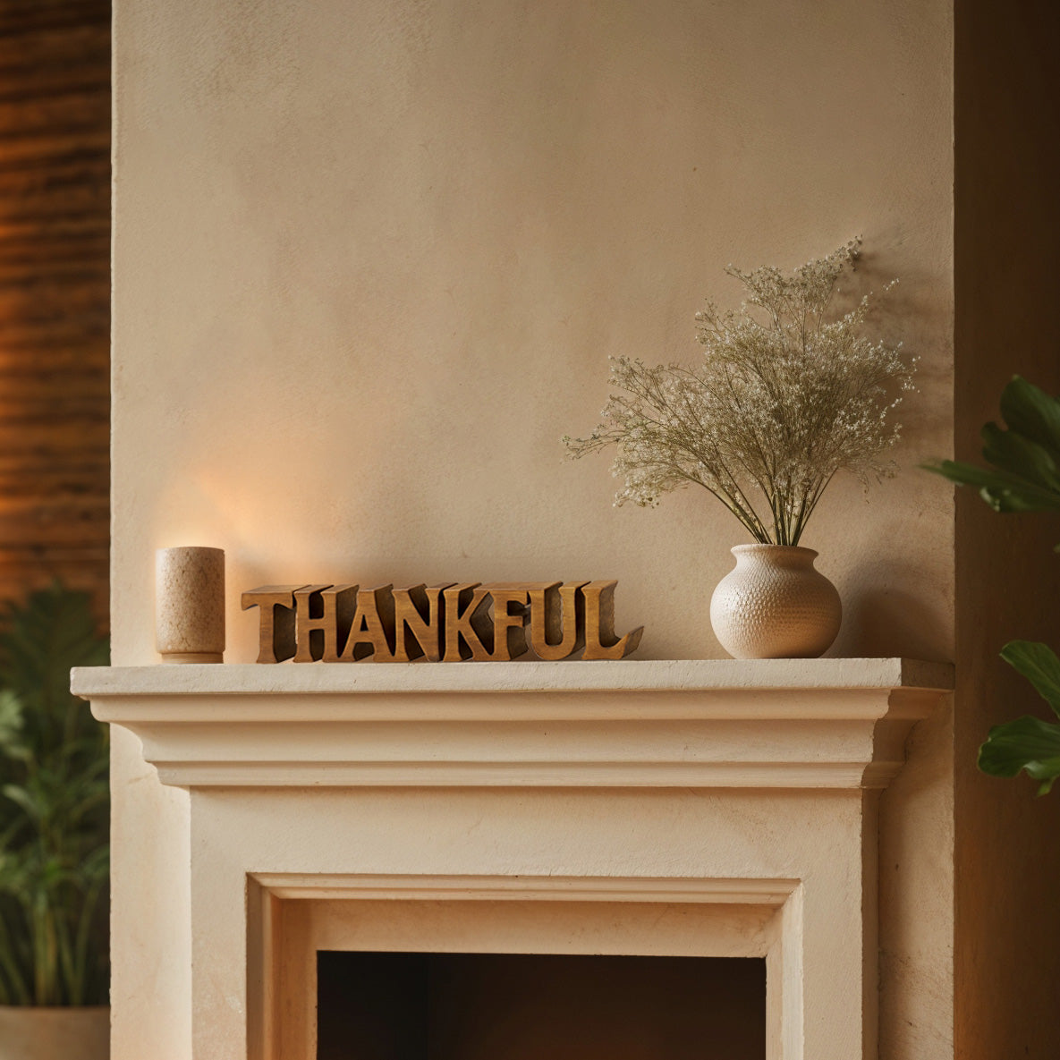 Thankful Wooden Sculpture – Hand-Carved Gift of Gratitude | Decozen Luxe - Decozen
