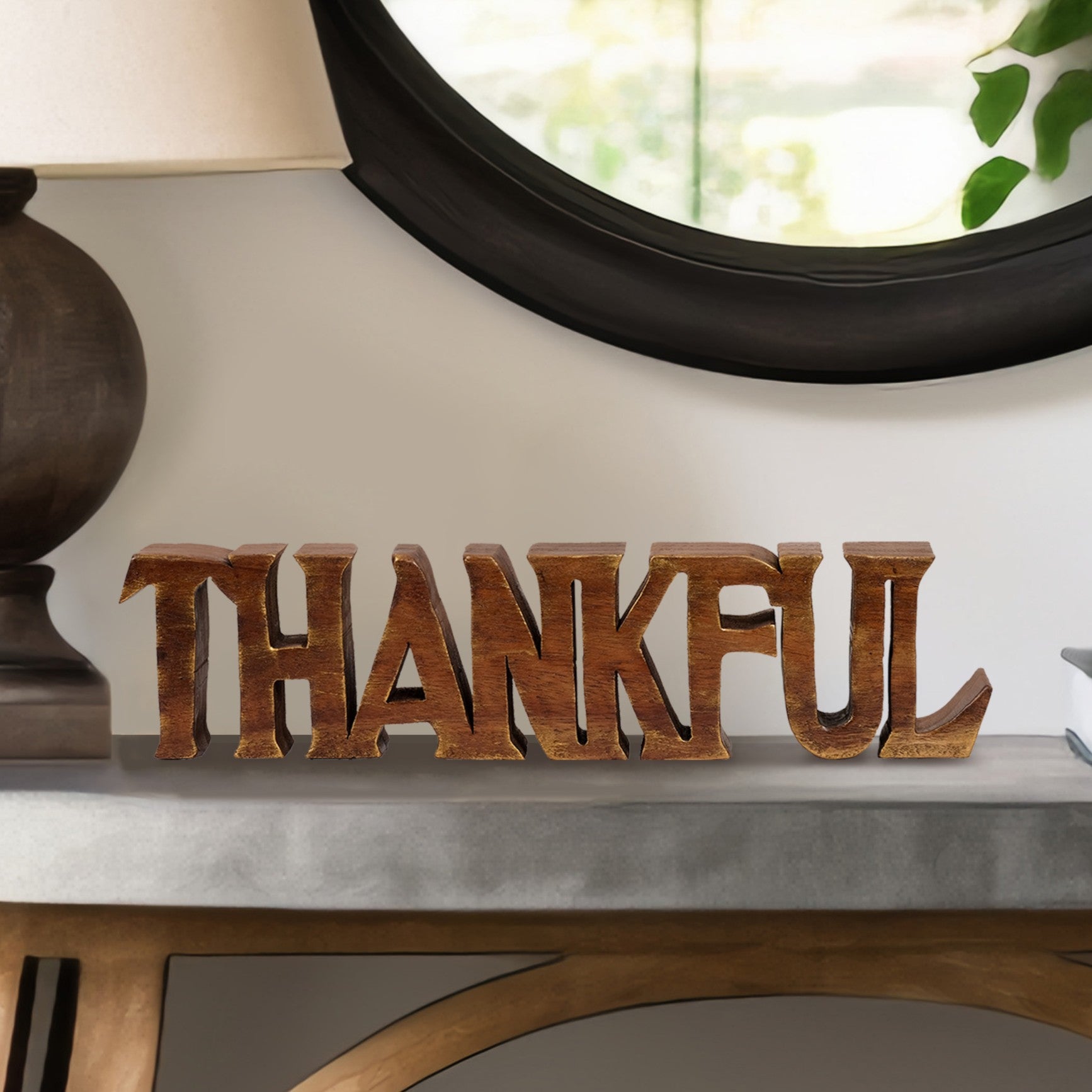 Thankful Wooden Sculpture – Hand-Carved Gift of Gratitude | Decozen Luxe, Gift for Mom