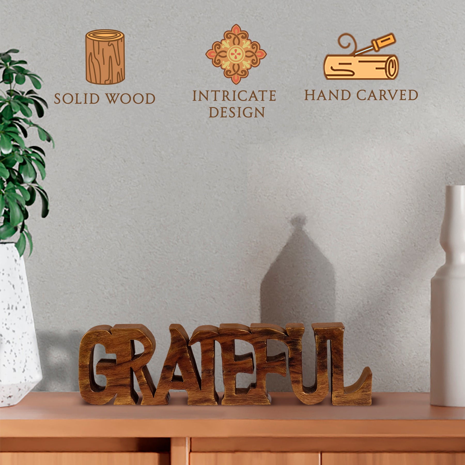 Gratitude Bloom – Hand-Carved Wooden Sculpture, Elegant Decorative Home Art