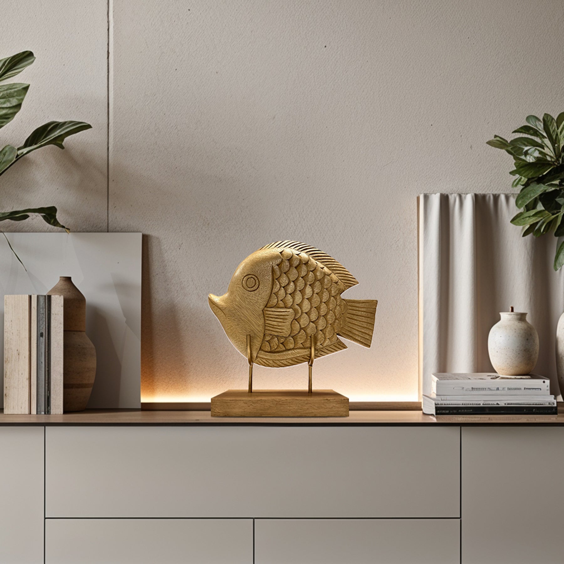 Ocean Whisper – Hand-Carved Wooden Fish Sculpture, Artistic Home Décor - Decozen