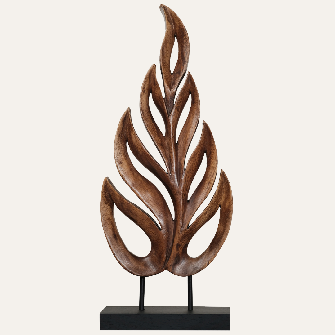 Hand-carved wooden sculpture of a leaf by PAT026, artistic wooden décor piece for home decoration.
