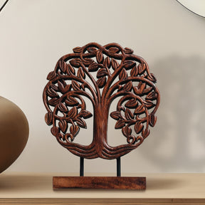 Medium Trezevant Tree of Life wooden sculpture by Decozen Luxe, showcasing intricate handmade wooden decorative art.