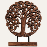 Medium Trezevant Tree of Life wooden sculpture by Decozen Luxe, showcasing intricate handcrafted wooden decorative art.