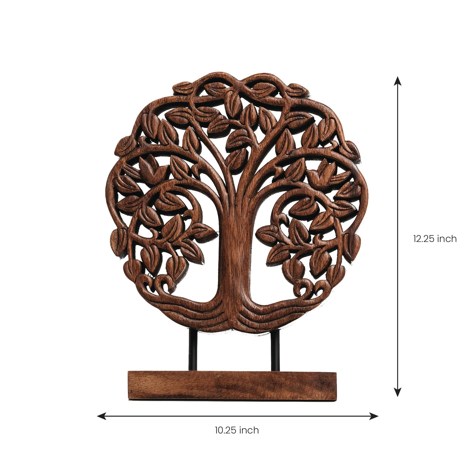 Medium Trezevant Tree of Life wooden sculpture by Decozen Luxe, showcasing intricate handcrafted wooden decorative art.