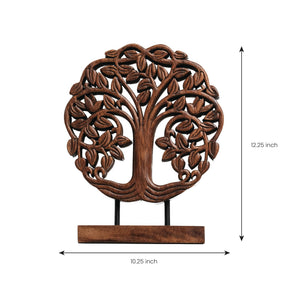 Medium Trezevant Tree of Life wooden sculpture by Decozen Luxe, showcasing intricate handcrafted wooden decorative art.