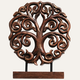 Medium Berton Tree of Life wooden sculpture by Decozen Luxe, showcasing intricate handcrafted wooden decorative art.