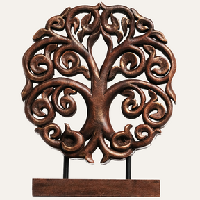 Medium Berton Tree of Life wooden sculpture by Decozen Luxe, showcasing intricate handcrafted wooden decorative art.