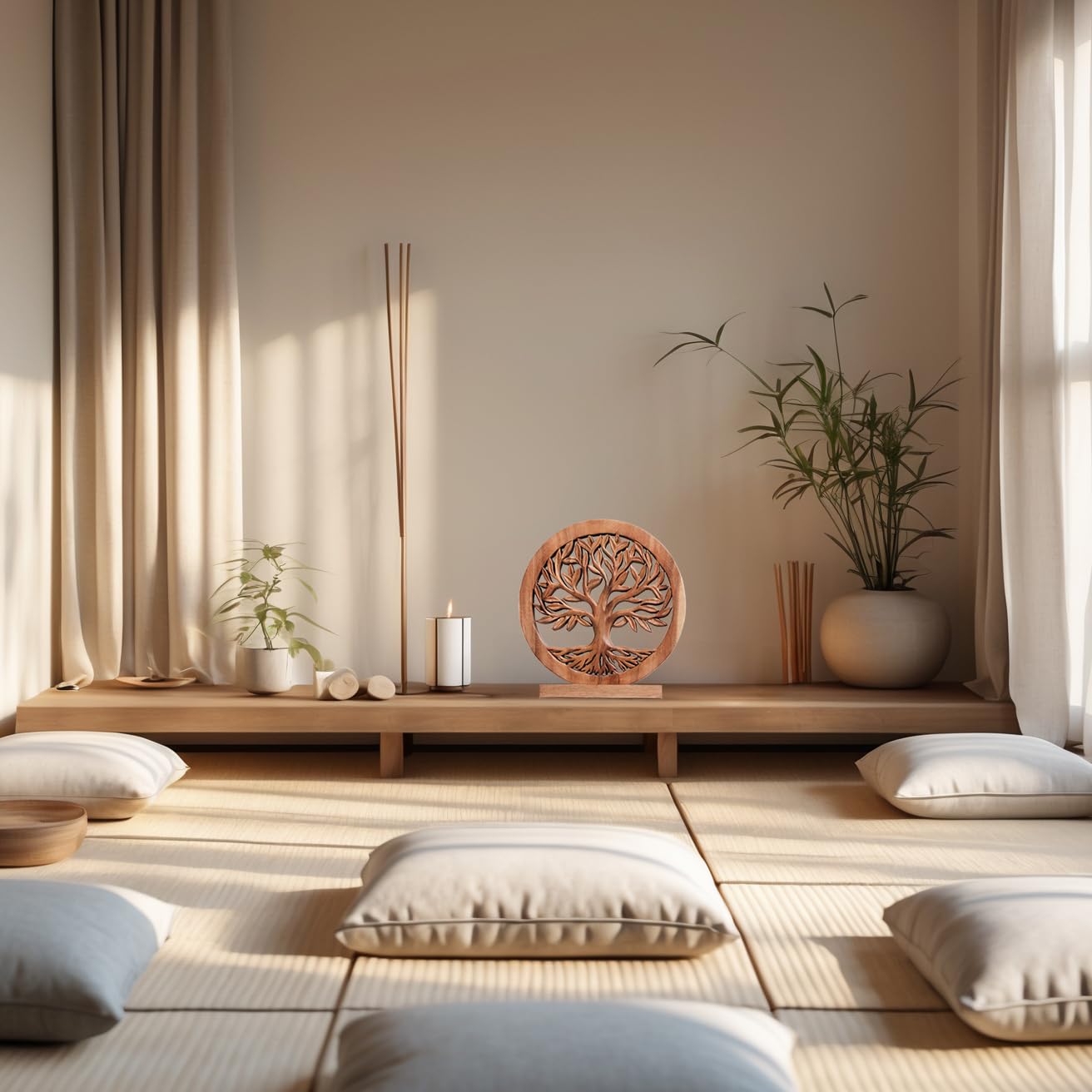 Sacred Roots – Hand-Carved Tree of Life Wooden Sculpture, Artistic Home Décor - Decozen