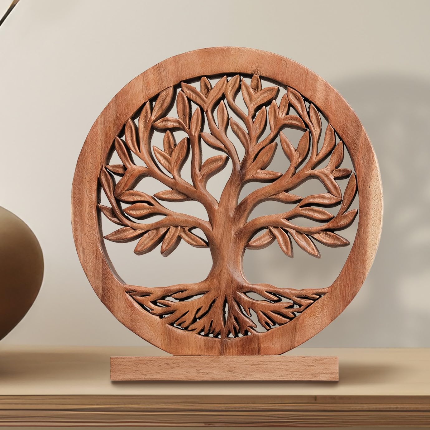 Sacred Roots – Hand-Carved Tree of Life Wooden Sculpture, Artistic Home Décor - Decozen