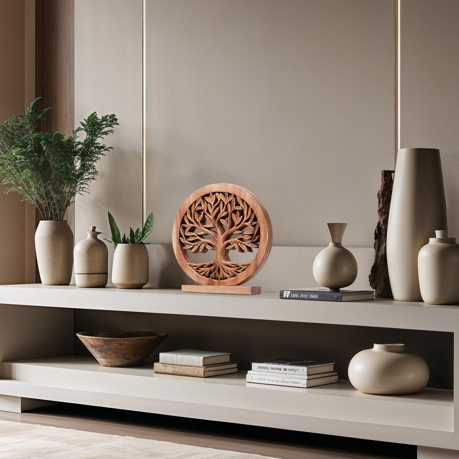 Sacred Roots – Hand-Carved Tree of Life Wooden Sculpture, Artistic Home Décor - Decozen