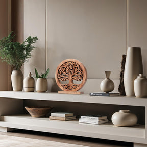Sacred Roots – Hand-Carved Tree of Life Wooden Sculpture, Artistic Home Décor - Decozen