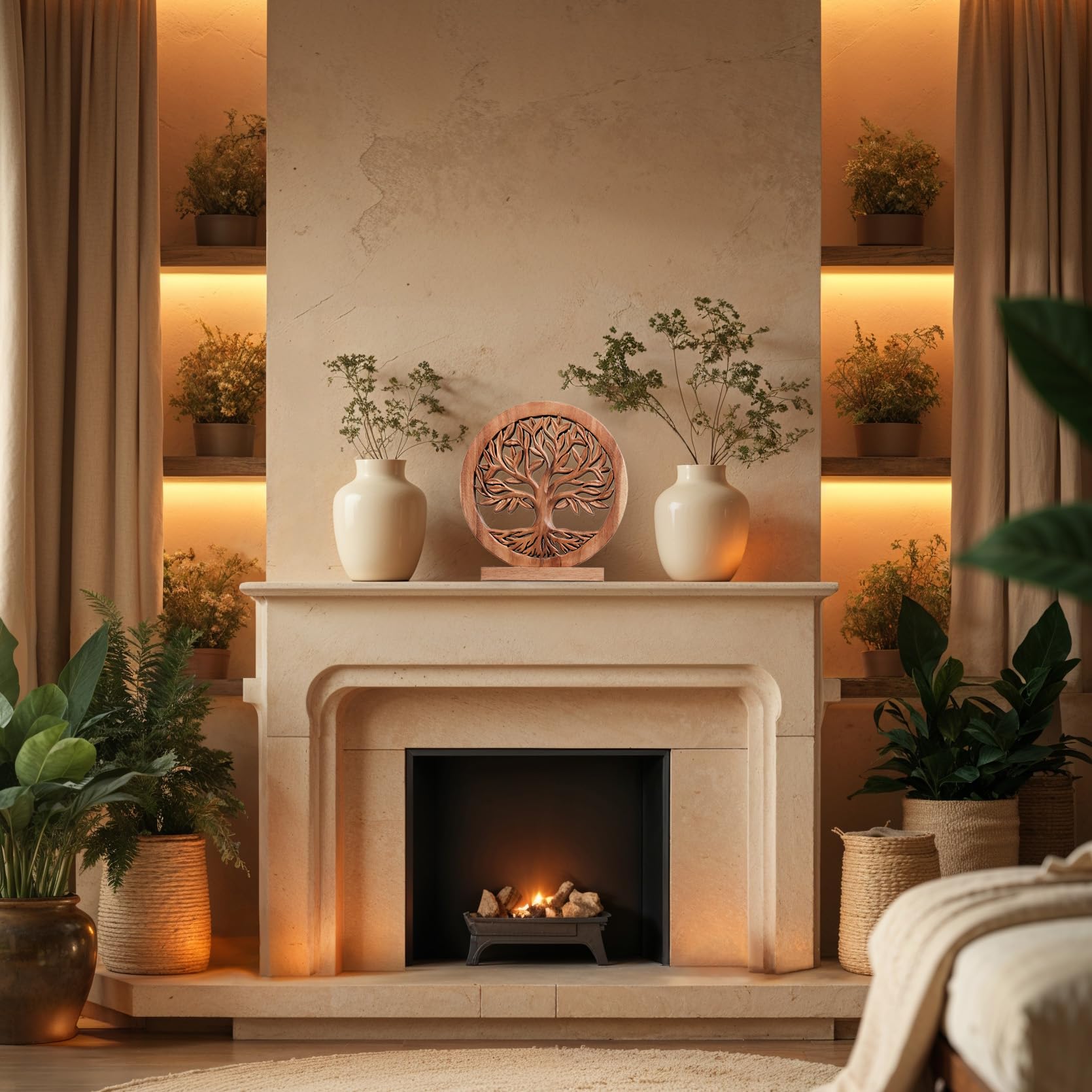 Sacred Roots – Hand-Carved Tree of Life Wooden Sculpture, Artistic Home Décor - Decozen