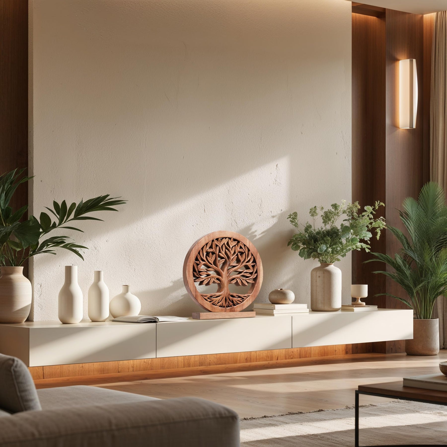 Sacred Roots – Hand-Carved Tree of Life Wooden Sculpture, Artistic Home Décor - Decozen