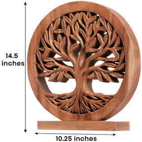 Sacred Roots – Hand-Carved Tree of Life Wooden Sculpture, Artistic Home Décor - Decozen