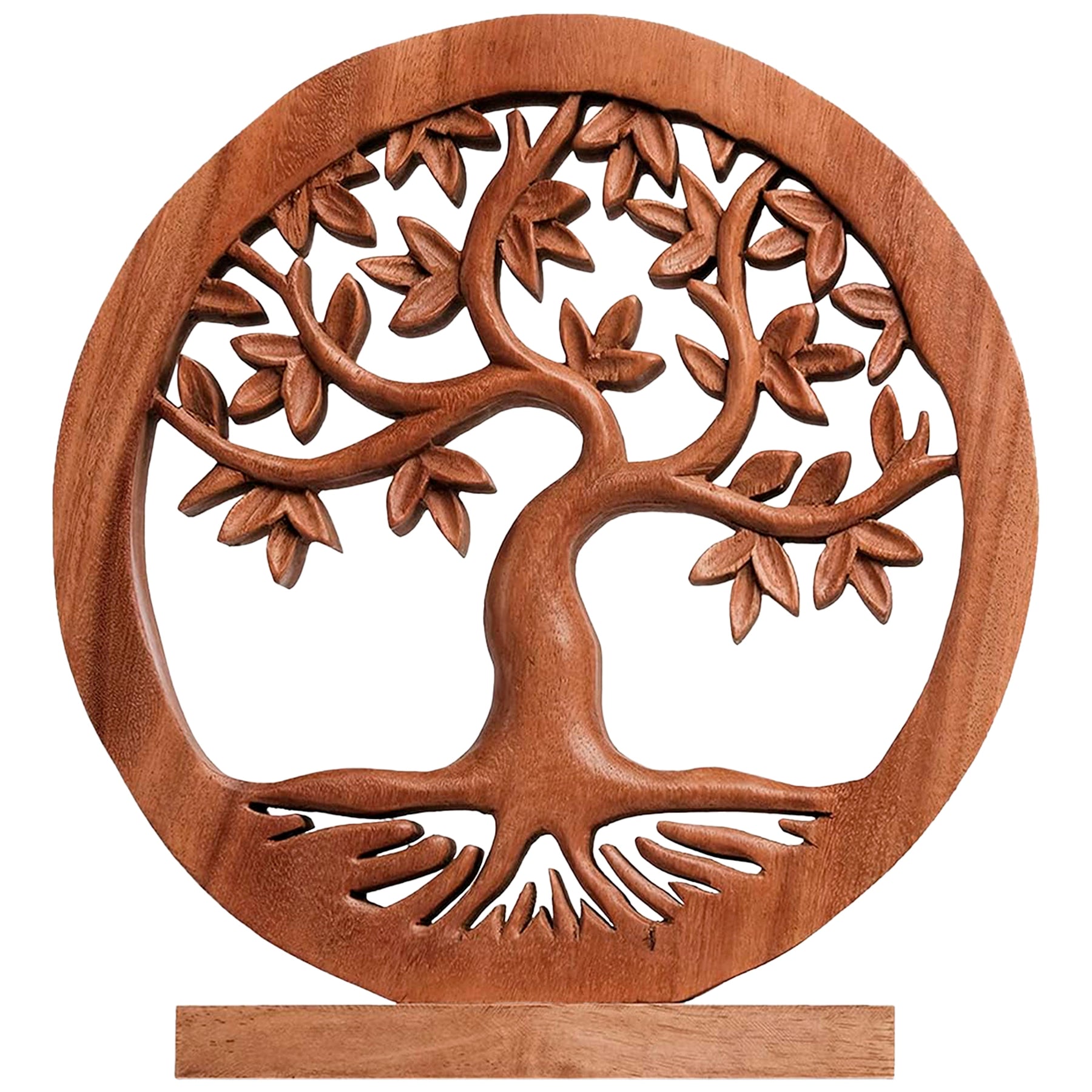 Oak Serenity – Hand Carved Tree of Life Wooden Sculpture, Handmade Farmhouse Décor - Decozen