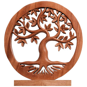Oak Serenity – Hand Carved Tree of Life Wooden Sculpture, Handmade Farmhouse Décor - Decozen