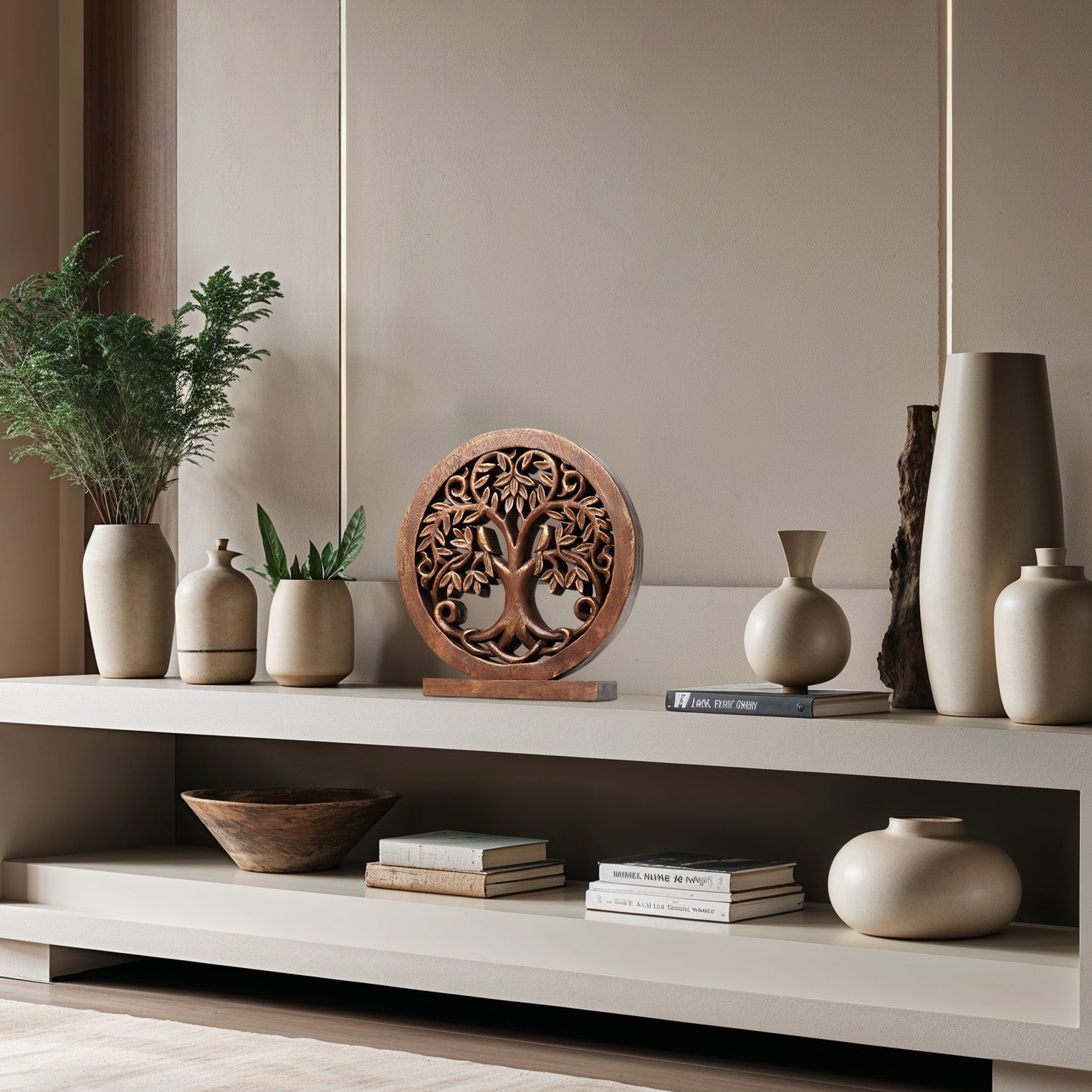 Maple Grove – Hand Carved Tree of Life Wooden Sculpture, Handmade Farmhouse Décor - Decozen