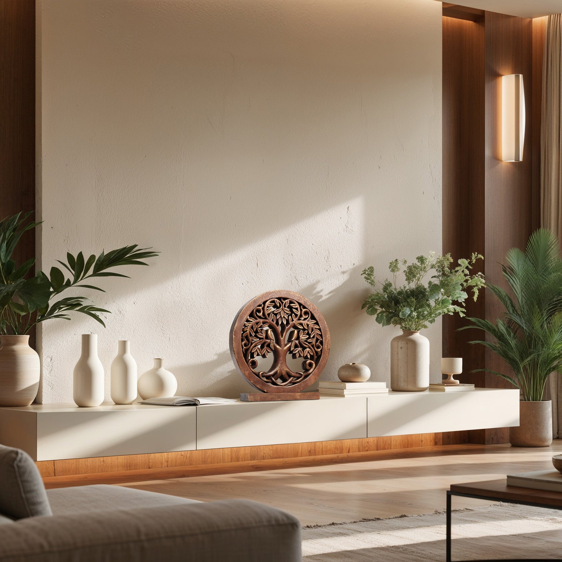 Maple Grove – Hand Carved Tree of Life Wooden Sculpture, Handmade Farmhouse Décor - Decozen